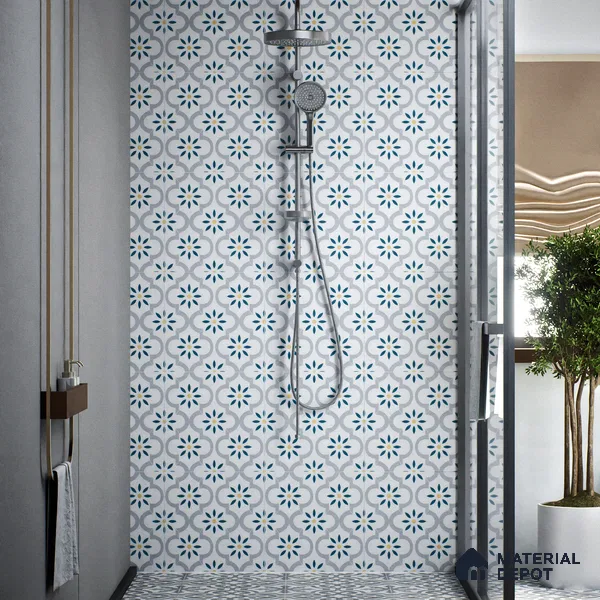 Moroccan Wall & Floor Tile TL 00222 Bluish White 1 ft x 1 ft Matte Finish Ceramic Tile - 9 mm | Suitable For Kitchen, Bathroom, Dining Area | Please Expect a Slight Variation of Pattern