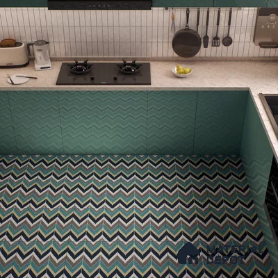 Moroccan Wall & Floor Tile TL 00223 Green & Blue 1 ft x 1 ft Matte Finish Ceramic Tile - 9 mm | Suitable For Kitchen, Bathroom, Dining Area | Please Expect a Slight Variation of Pattern