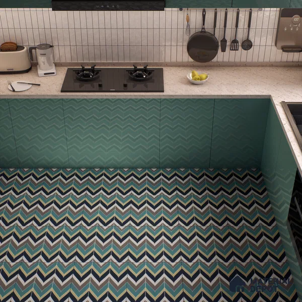 Moroccan Wall & Floor Tile TL 00223 Green & Blue 1 ft x 1 ft Matte Finish Ceramic Tile - 9 mm | Suitable For Kitchen, Bathroom, Dining Area | Please Expect a Slight Variation of Pattern