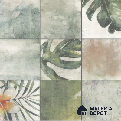 Tropical Wall Tile TL 00215 A Pattern 1 Vivid Green 1 ft x 1 ft Matte Finish Ceramic Tile - 9 mm | Random Design |Suitable For Bathroom, Balcony, Dining Area | Please Expect a Slight Variation of Pattern