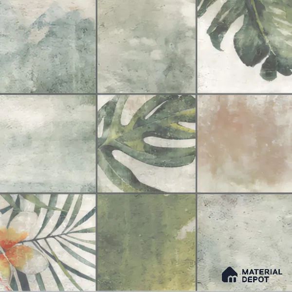 Tropical Wall Tile TL 00215 A Pattern 1 Vivid Green 1 ft x 1 ft Matte Finish Ceramic Tile - 9 mm | Random Design |Suitable For Bathroom, Balcony, Dining Area | Please Expect a Slight Variation of Pattern