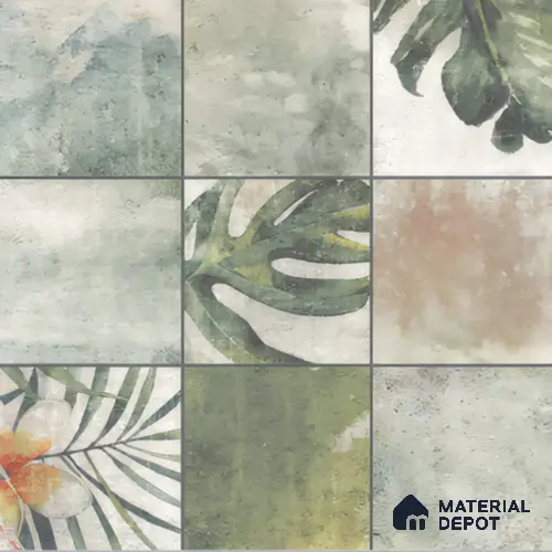 Tropical Wall Tile TL 00215 A Pattern 1 Vivid Green 1 ft x 1 ft Matte Finish Ceramic Tile - 9 mm | Random Design |Suitable For Bathroom, Balcony, Dining Area | Please Expect a Slight Variation of Pattern