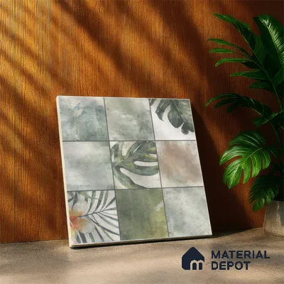 Tropical Wall Tile TL 00215 A Pattern 1 Vivid Green 1 ft x 1 ft Matte Finish Ceramic Tile - 9 mm | Random Design |Suitable For Bathroom, Balcony, Dining Area | Please Expect a Slight Variation of Pattern