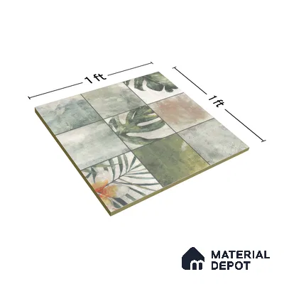 Tropical Wall Tile TL 00215 A Pattern 1 Vivid Green 1 ft x 1 ft Matte Finish Ceramic Tile - 9 mm | Random Design |Suitable For Bathroom, Balcony, Dining Area | Please Expect a Slight Variation of Pattern