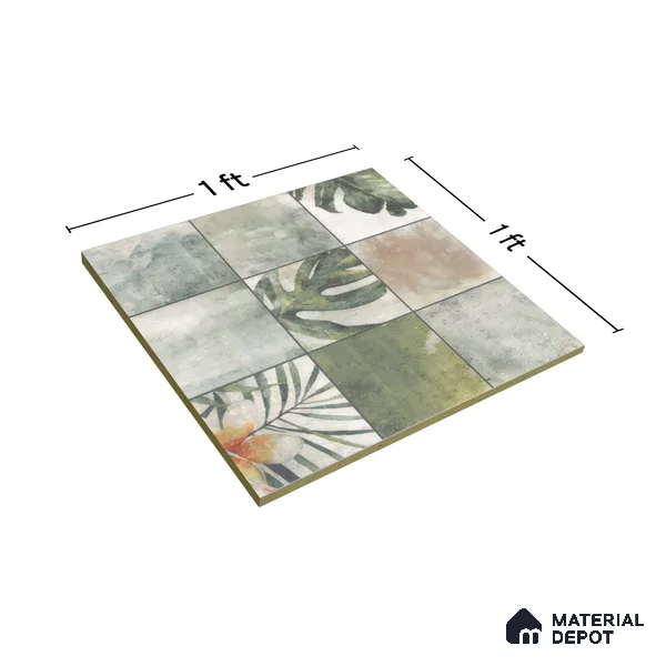 Tropical Wall Tile TL 00215 A Pattern 1 Vivid Green 1 ft x 1 ft Matte Finish Ceramic Tile - 9 mm | Random Design |Suitable For Bathroom, Balcony, Dining Area | Please Expect a Slight Variation of Pattern