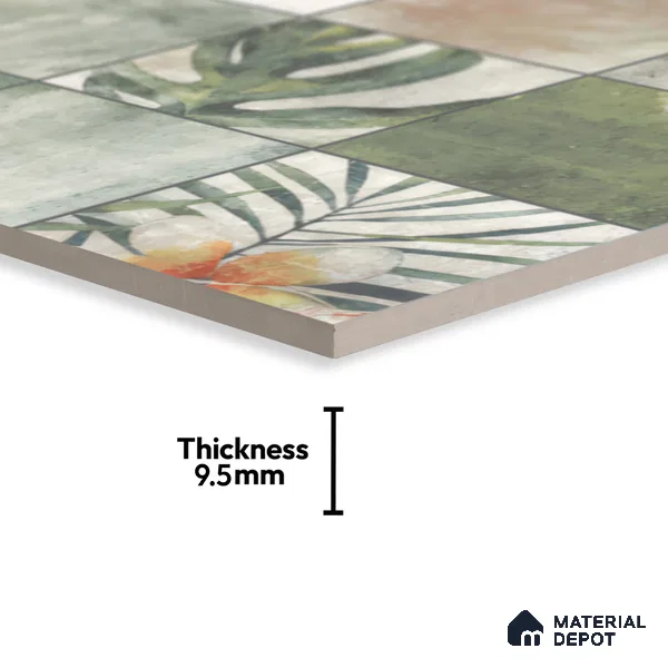 Tropical Wall Tile TL 00215 A Pattern 1 Vivid Green 1 ft x 1 ft Matte Finish Ceramic Tile - 9 mm | Random Design |Suitable For Bathroom, Balcony, Dining Area | Please Expect a Slight Variation of Pattern