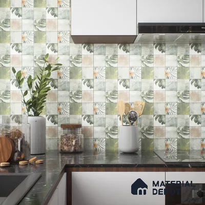 Tropical Wall Tile TL 00215 A Pattern 1 Vivid Green 1 ft x 1 ft Matte Finish Ceramic Tile - 9 mm | Random Design |Suitable For Bathroom, Balcony, Dining Area | Please Expect a Slight Variation of Pattern