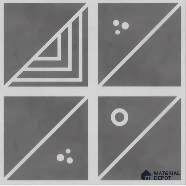 Moroccan Wall & Floor Tile TL 00216 A Pattern 1 Grey Noir 1 ft x 1 ft Matte Finish Ceramic Tile - 9 mm | Random Design | Suitable For Kitchen, Bathroom, Dining Area | Please Expect a Slight Variation of Pattern
