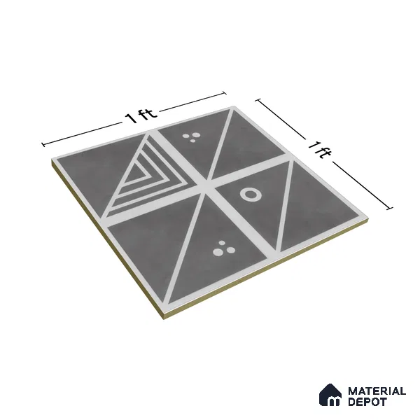 Moroccan Wall & Floor Tile TL 00216 A Pattern 1 Grey Noir 1 ft x 1 ft Matte Finish Ceramic Tile - 9 mm | Random Design | Suitable For Kitchen, Bathroom, Dining Area | Please Expect a Slight Variation of Pattern