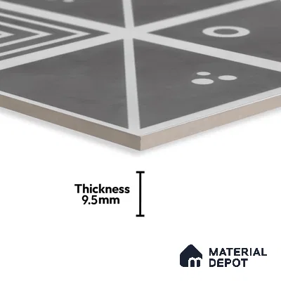 Moroccan Wall & Floor Tile TL 00216 A Pattern 1 Grey Noir 1 ft x 1 ft Matte Finish Ceramic Tile - 9 mm | Random Design | Suitable For Kitchen, Bathroom, Dining Area | Please Expect a Slight Variation of Pattern