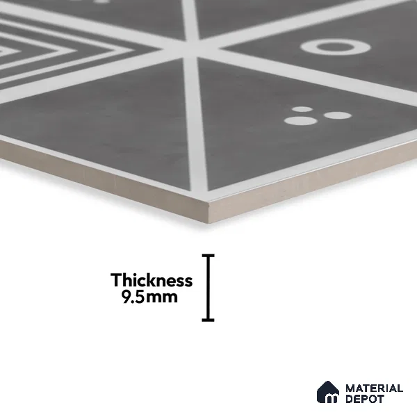 Moroccan Wall & Floor Tile TL 00216 A Pattern 1 Grey Noir 1 ft x 1 ft Matte Finish Ceramic Tile - 9 mm | Random Design | Suitable For Kitchen, Bathroom, Dining Area | Please Expect a Slight Variation of Pattern