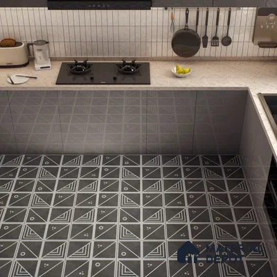 Moroccan Wall & Floor Tile TL 00216 A Pattern 1 Grey Noir 1 ft x 1 ft Matte Finish Ceramic Tile - 9 mm | Random Design | Suitable For Kitchen, Bathroom, Dining Area | Please Expect a Slight Variation of Pattern