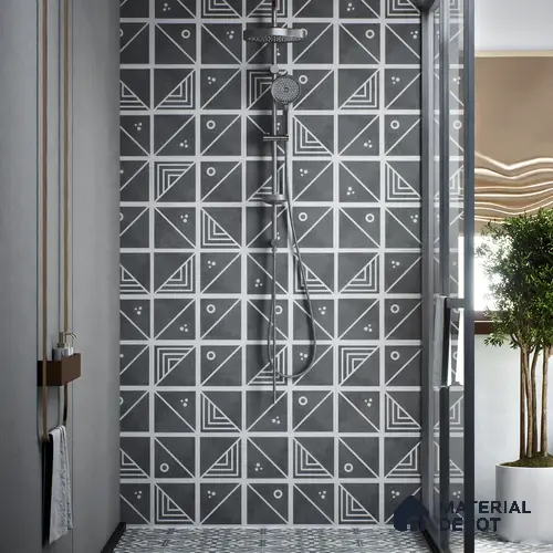 Moroccan Wall & Floor Tile TL 00216 A Pattern 1 Grey Noir 1 ft x 1 ft Matte Finish Ceramic Tile - 9 mm | Random Design | Suitable For Kitchen, Bathroom, Dining Area | Please Expect a Slight Variation of Pattern