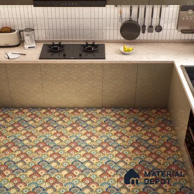Moroccan Wall & Floor Tile TL 00218 Blue & Yellow 1 ft x 1 ft Matte Finish Ceramic Tile - 9 mm | Suitable For Kitchen, Bathroom, Dining Area | Please Expect a Slight Variation of Pattern