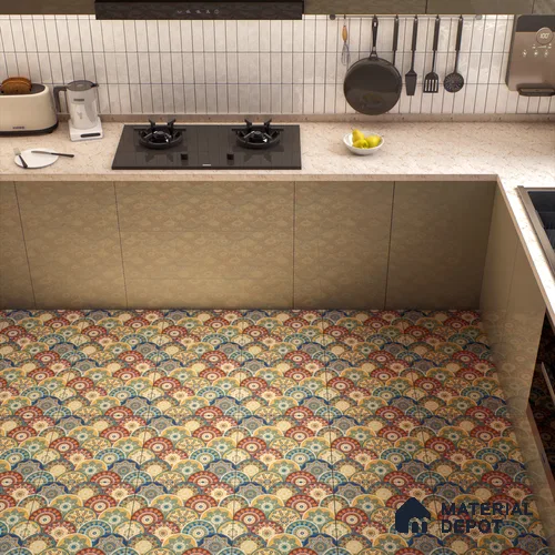 Moroccan Wall & Floor Tile TL 00218 Blue & Yellow 1 ft x 1 ft Matte Finish Ceramic Tile - 9 mm | Suitable For Kitchen, Bathroom, Dining Area | Please Expect a Slight Variation of Pattern