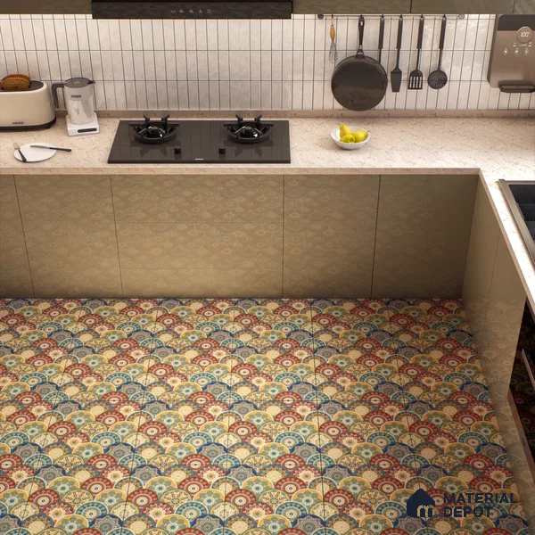 Moroccan Wall & Floor Tile TL 00218 Blue & Yellow 1 ft x 1 ft Matte Finish Ceramic Tile - 9 mm | Suitable For Kitchen, Bathroom, Dining Area | Please Expect a Slight Variation of Pattern