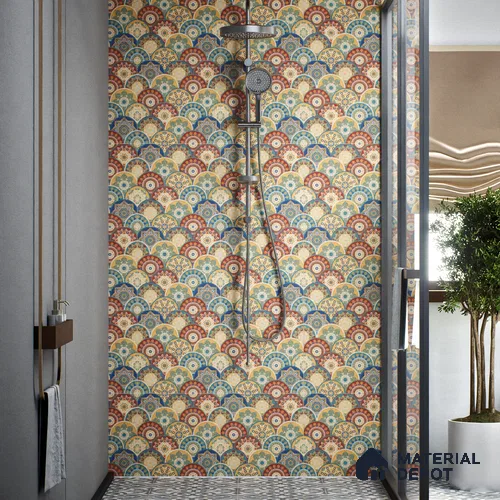 Moroccan Wall & Floor Tile TL 00218 Blue & Yellow 1 ft x 1 ft Matte Finish Ceramic Tile - 9 mm | Suitable For Kitchen, Bathroom, Dining Area | Please Expect a Slight Variation of Pattern