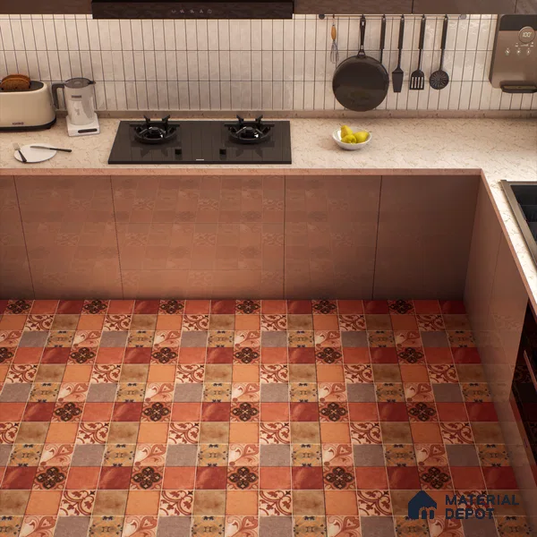 Moroccan Wall & Floor Tile TL 00219 Brick Red 1 ft x 1 ft Matte Finish Ceramic Tile - 9 mm | Suitable For Kitchen, Bathroom, Dining Area | Please Expect a Slight Variation of Pattern