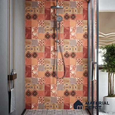 Moroccan Wall & Floor Tile TL 00219 Brick Red 1 ft x 1 ft Matte Finish Ceramic Tile - 9 mm | Suitable For Kitchen, Bathroom, Dining Area | Please Expect a Slight Variation of Pattern