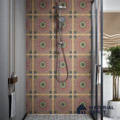 Moroccan Wall & Floor Tile TL 00220 Crimson Red 1 ft x 1 ft Matte Finish Ceramic Tile - 9 mm | Suitable For Kitchen, Bathroom, Dining Area | Please Expect a Slight Variation of Pattern