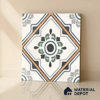 Moroccan Wall & Floor Tile TL 00221 Greenish White 1 ft x 1 ft Matte Finish Ceramic Tile - 9 mm | Suitable For Kitchen, Bathroom, Dining Area | Please Expect a Slight Variation of Pattern