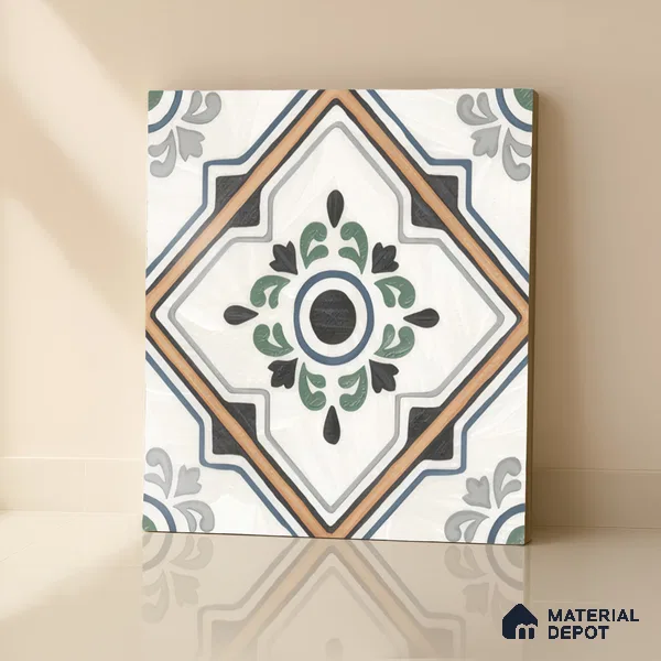 Moroccan Wall & Floor Tile TL 00221 Greenish White 1 ft x 1 ft Matte Finish Ceramic Tile - 9 mm | Suitable For Kitchen, Bathroom, Dining Area | Please Expect a Slight Variation of Pattern