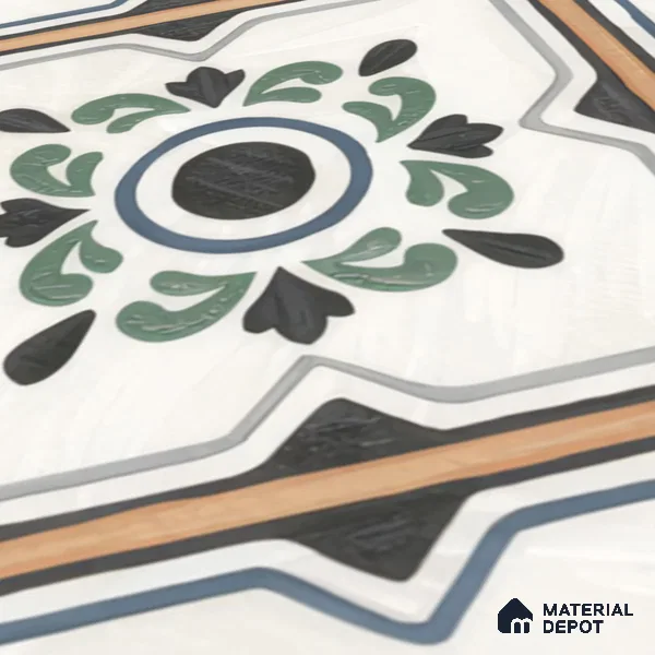 Moroccan Wall & Floor Tile TL 00221 Greenish White 1 ft x 1 ft Matte Finish Ceramic Tile - 9 mm | Suitable For Kitchen, Bathroom, Dining Area | Please Expect a Slight Variation of Pattern
