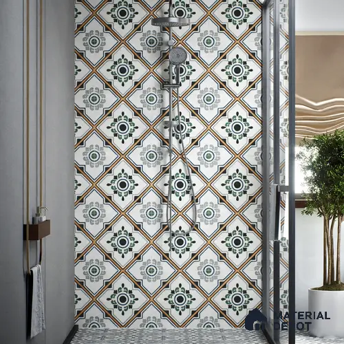Moroccan Wall & Floor Tile TL 00221 Greenish White 1 ft x 1 ft Matte Finish Ceramic Tile - 9 mm | Suitable For Kitchen, Bathroom, Dining Area | Please Expect a Slight Variation of Pattern