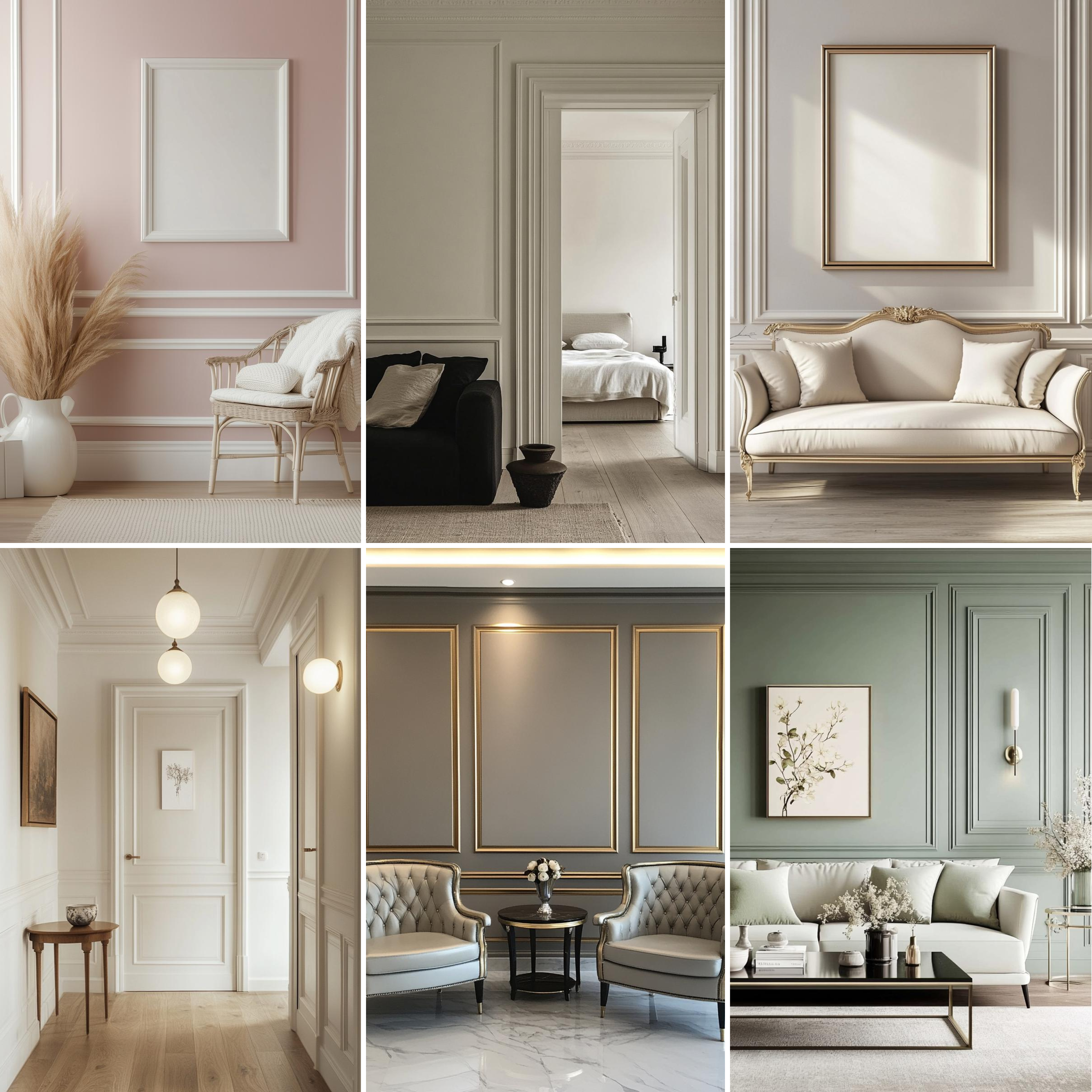 DIY Unfinished HDHMR Designer Paintable Wainscot French Wall Moulding Design 1 Greenova PM 00297 B | 8 ft x 45 mm x 18 mm | Nail & Adhesive Installation