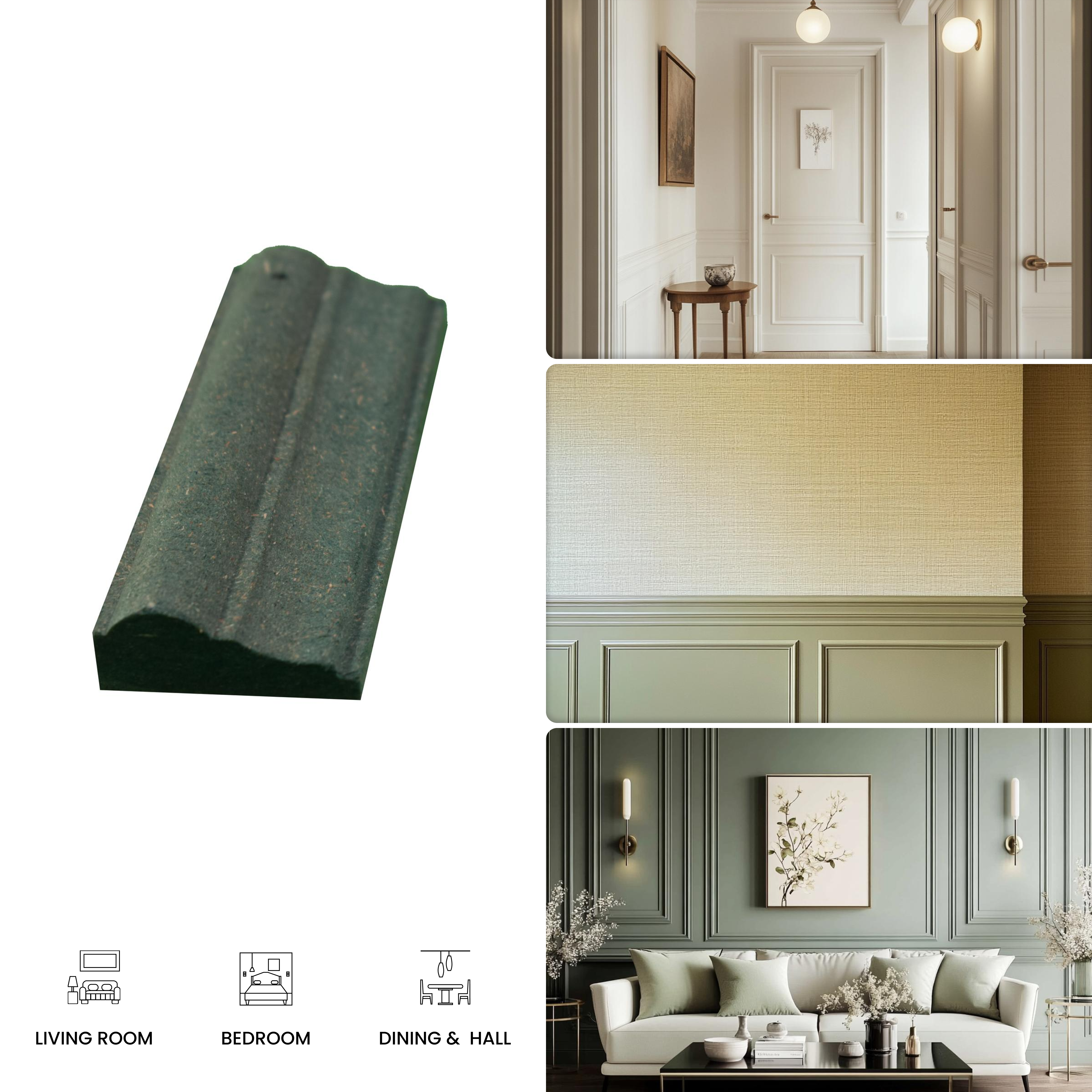 DIY Unfinished HDHMR Designer Paintable Wainscot French Wall Moulding Design 1 Greenova PM 00297 B | 8 ft x 45 mm x 18 mm | Nail & Adhesive Installation