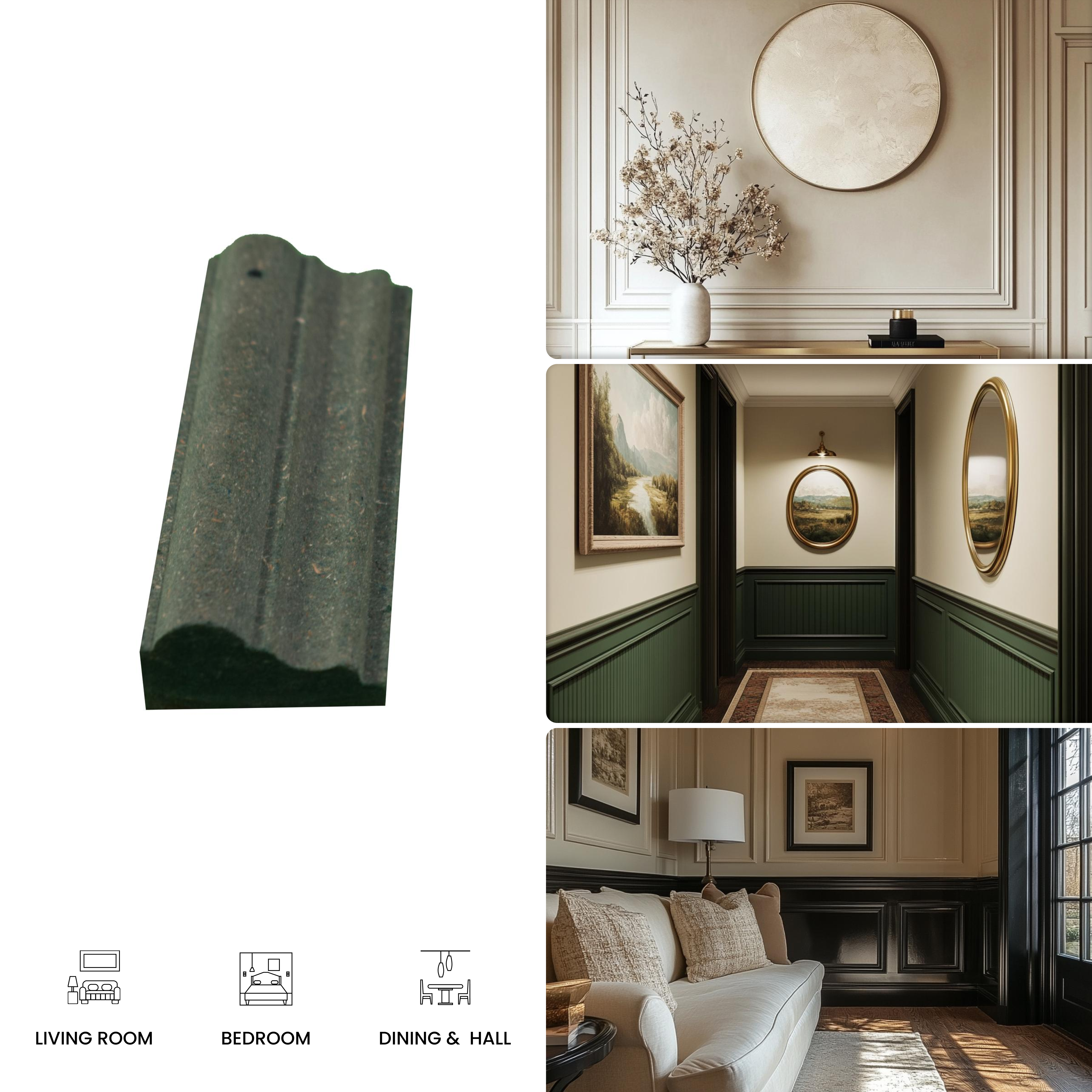 DIY Unfinished HDHMR Designer Paintable Wainscot French Wall Moulding Design 1 Greenova PM 00297 C | 8 ft x 38 mm x 18 mm | Nail & Adhesive Installation