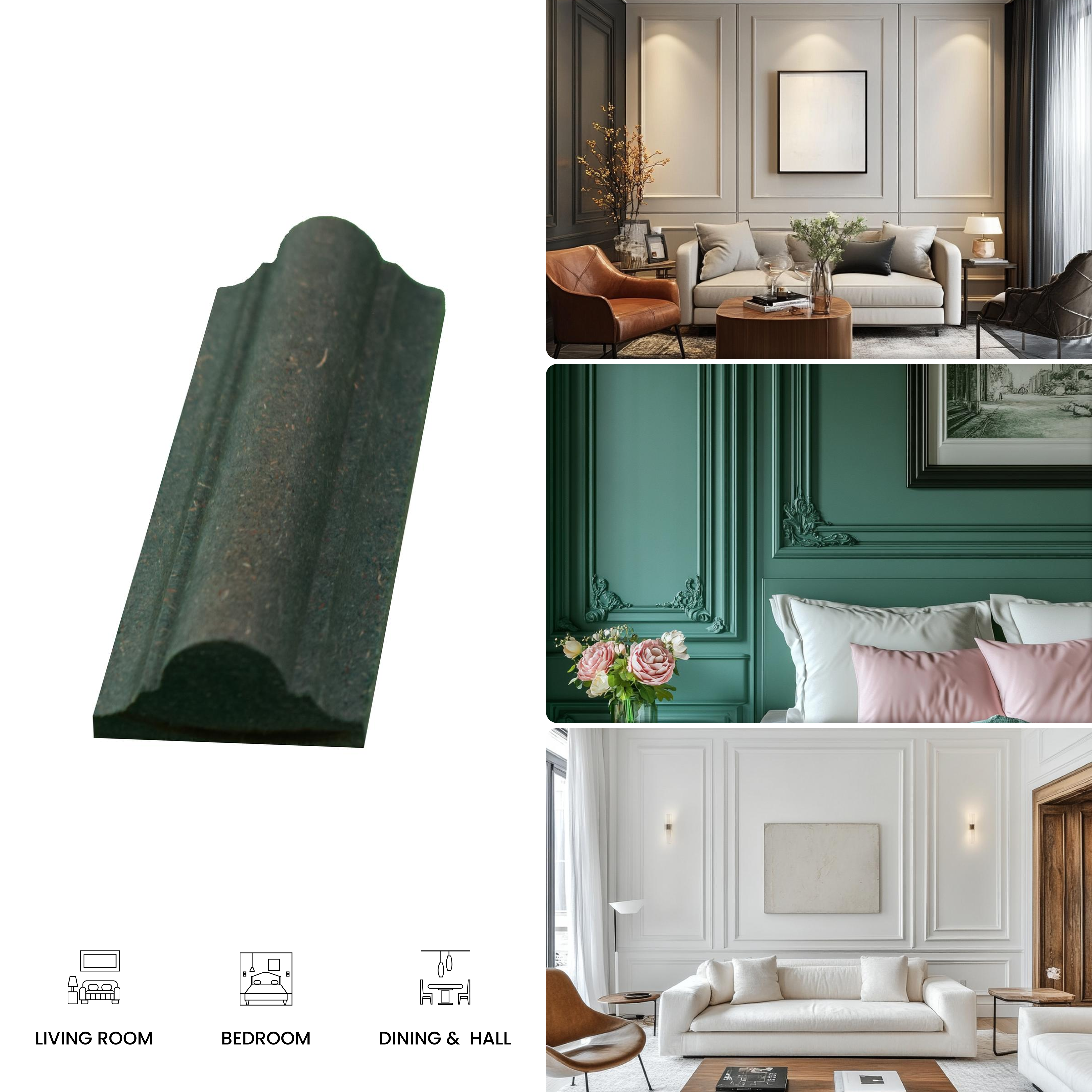 DIY Unfinished HDHMR Designer Paintable Wainscot French Wall Moulding Design 2 Greenova PM 00297 H | 8 ft x 22 mm x 12 mm | Nail & Adhesive Installation