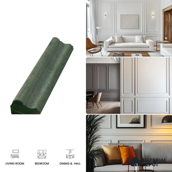 DIY Unfinished HDHMR Designer Paintable Wainscot French Wall Moulding Design 1 Greenova PM 00297 E | 8 ft x 22 mm x 12 mm | Nail & Adhesive Installation