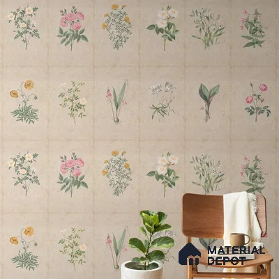 H902712 Mehek, Botanical Rendition Room Wallpaper Sukoon Series Canvas Florals Design (Customised Size Wallpaper)