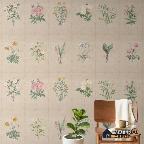 H902712 Mehek, Botanical Rendition Room Wallpaper Sukoon Series Canvas Florals Design (Customised Size Wallpaper)