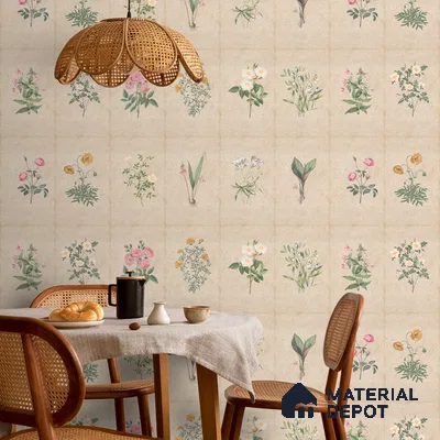H902712 Mehek, Botanical Rendition Room Wallpaper Sukoon Series Canvas Florals Design (Customised Size Wallpaper)