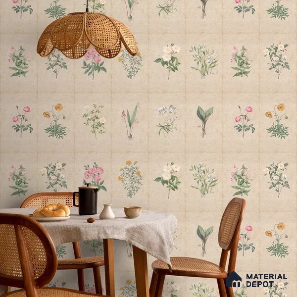 H902712 Mehek, Botanical Rendition Room Wallpaper Sukoon Series Canvas Florals Design (Customised Size Wallpaper)