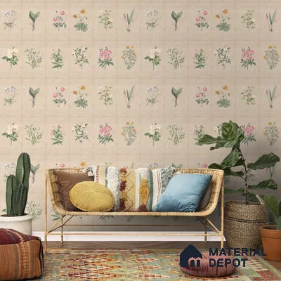 H902712 Mehek, Botanical Rendition Room Wallpaper Sukoon Series Canvas Florals Design (Customised Size Wallpaper)