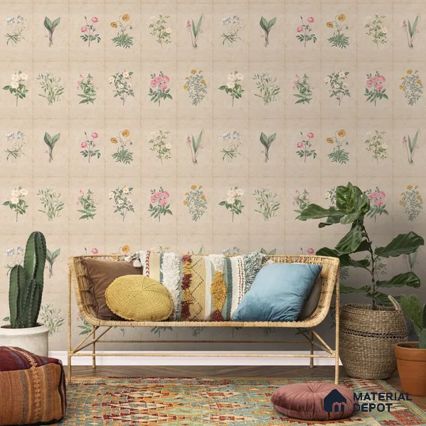 H902712 Mehek, Botanical Rendition Room Wallpaper Sukoon Series Canvas Florals Design (Customised Size Wallpaper)