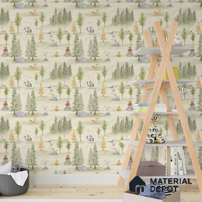 Melodious Miniatures, Jungle Themed Wallpaper for Kids Room, Green 10 Meter x 19.68 Inches Soft Feel Paper Type Wallpaper -54 Sq. Ft. | Minimum 15% wastage during installation