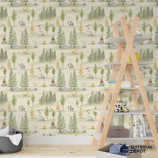 Melodious Miniatures, Jungle Themed Wallpaper for Kids Room, Green 10 Meter x 19.68 Inches Soft Feel Paper Type Wallpaper -54 Sq. Ft. | Minimum 15% wastage during installation