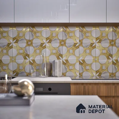 Metallic Wall Tile TL 05898 Arte 197 mm x 197 mm Vitrified - 9 mm | Handcrafted Precious Metal | Suitable For Dry Area, Accent/Feature Wall