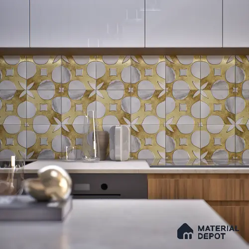 Metallic Wall Tile TL 05898 Arte 197 mm x 197 mm Vitrified - 9 mm | Handcrafted Precious Metal | Suitable For Dry Area, Living Room, Bedroom