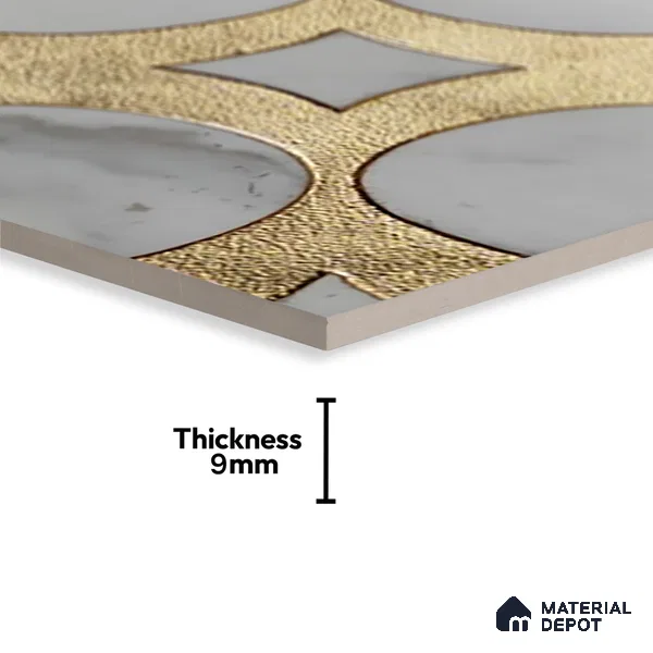 Metallic Wall Tile TL 05898 Arte 197 mm x 197 mm Vitrified - 9 mm | Handcrafted Precious Metal | Suitable For Dry Area, Accent/Feature Wall