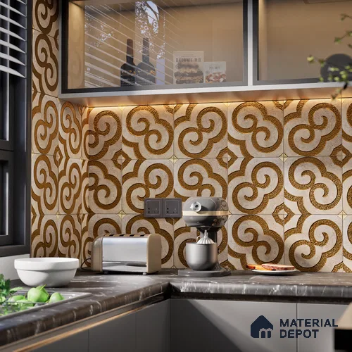 Metallic Wall Tile TL 05897 B Arte 197 mm x 197 mm Vitrified - 9 mm | Handcrafted Precious Metal | Suitable For Dry Area, Living Room, Bedroom