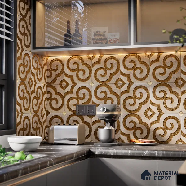 Metallic Wall Tile TL 05897 B Arte 197 mm x 197 mm Vitrified - 9 mm | Handcrafted Precious Metal | Suitable For Dry Area, Living Room, Bedroom