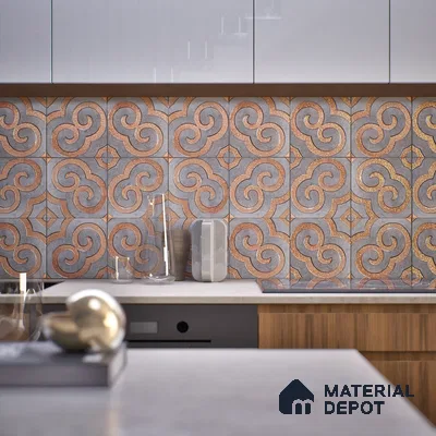 Metallic Wall Tile TL 05897 Arte 197 mm x 197 mm Vitrified - 9 mm | Precious Metal | Suitable For Dry Area, Living Room, Bedroom