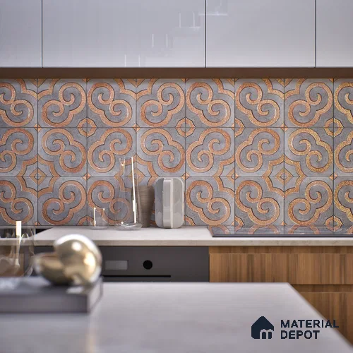 Metallic Wall Tile TL 05897 Arte 197 mm x 197 mm Vitrified - 9 mm | Precious Metal | Suitable For Dry Area, Living Room, Bedroom