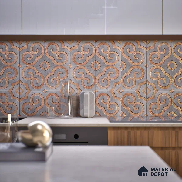 Metallic Wall Tile TL 05897 Arte 197 mm x 197 mm Vitrified - 9 mm | Precious Metal | Suitable For Dry Area, Living Room, Bedroom