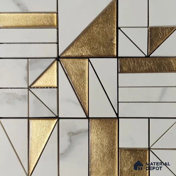 Metallic Wall Tile TL 05896 Arte 98 mm x 98 mm Vitrified - 9 mm | Precious Metal | Suitable For Dry Area, Living Room, Bedroom | Random Design